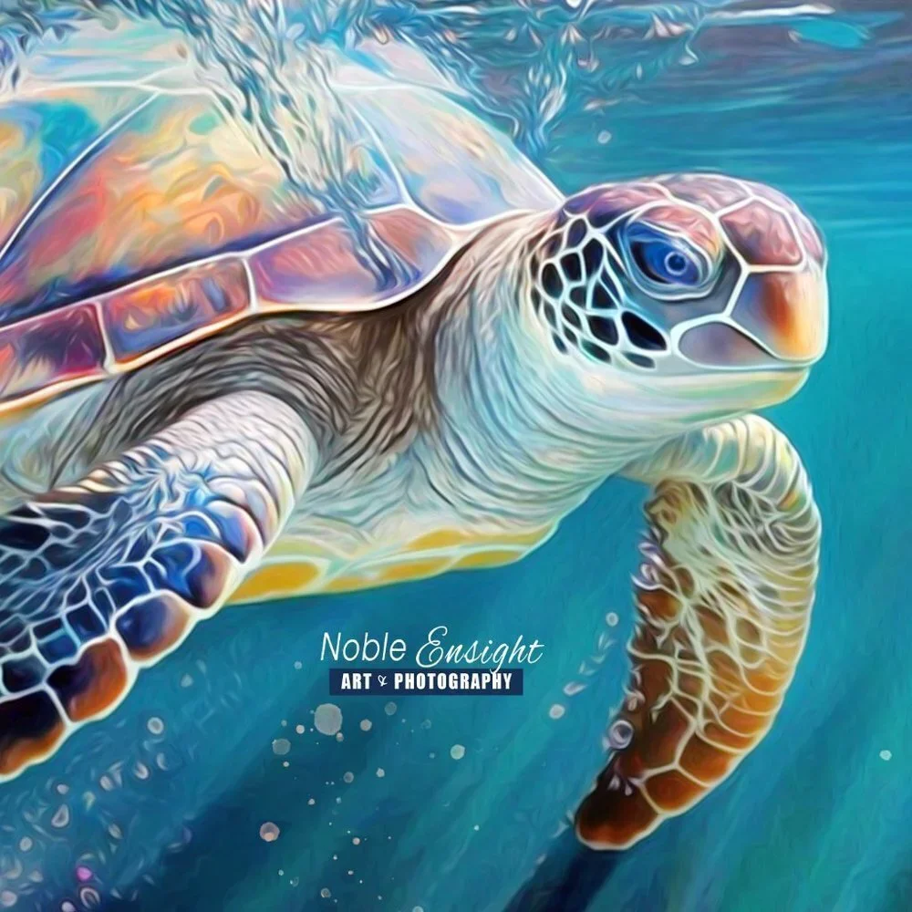 16x20 Sea Turtle Watercolor Oil Painting Wall Art Print - Picture 1 of 6